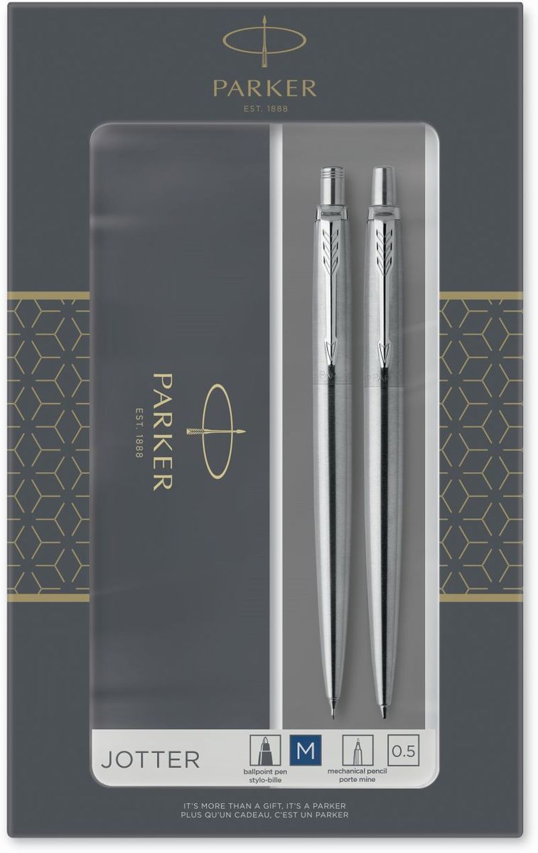 Parker Jotter Ballpoint Pen & Pencil Set - Stainless Steel Chrome Trim